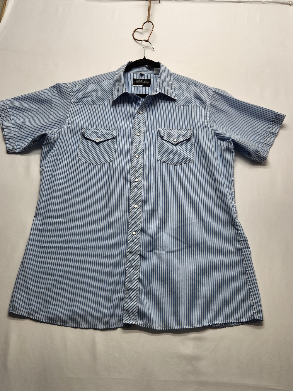 ⭐️White Horse Mens XL Western Shirt Pinstripe Short Sleeve Pearl Snap Cowboy